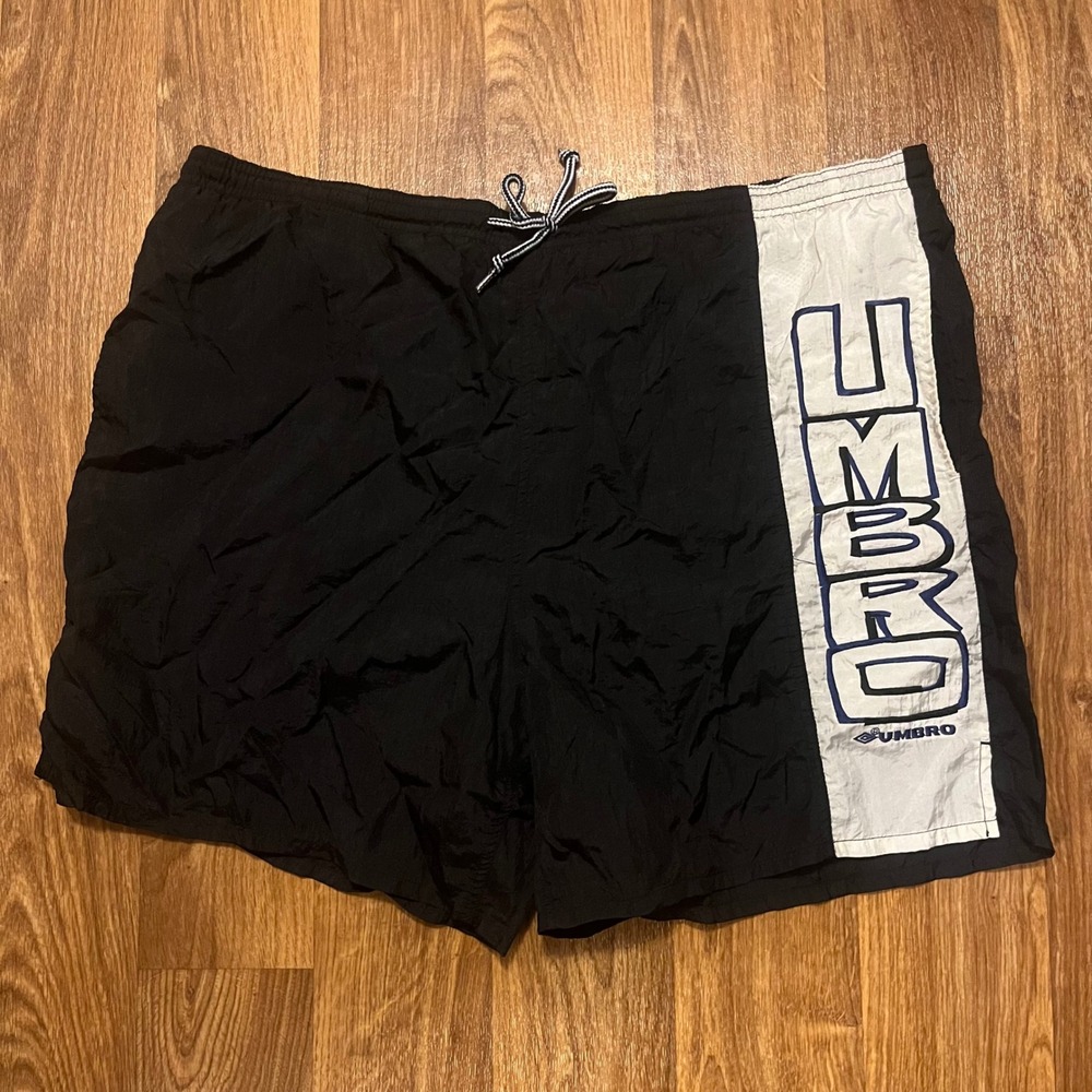 Vintage 90s Umbro Shorts Men XL Black Swim Trunks Athletic Retro Logo‎